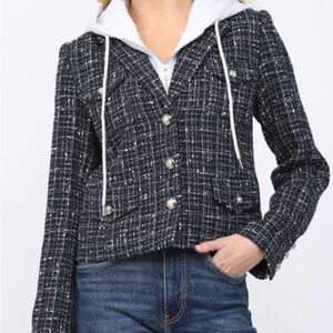 Vici Navy and White Tweed Blazer with Hoodie
